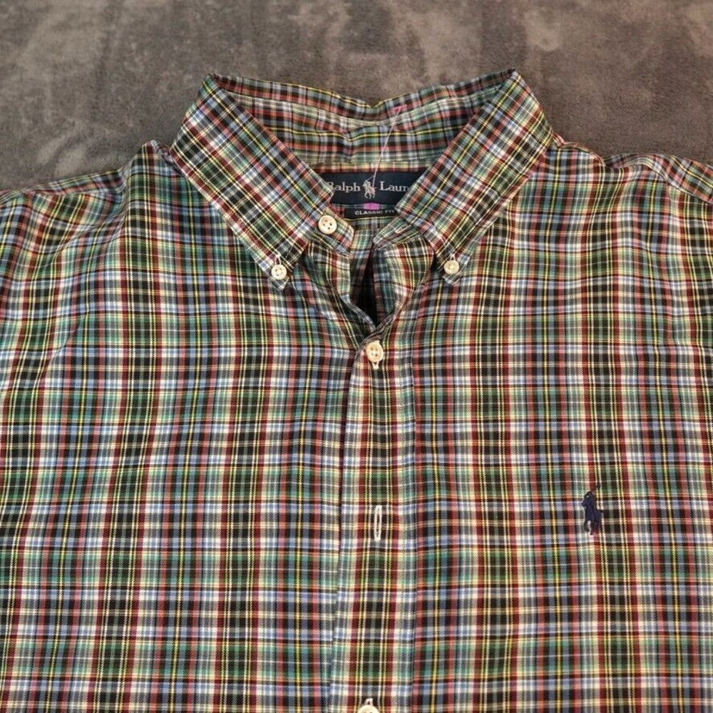 VTG Ralph Lauren Shirt Mens Extra Large Green Classi Fit‎ Plaid Preppy Pony Hit